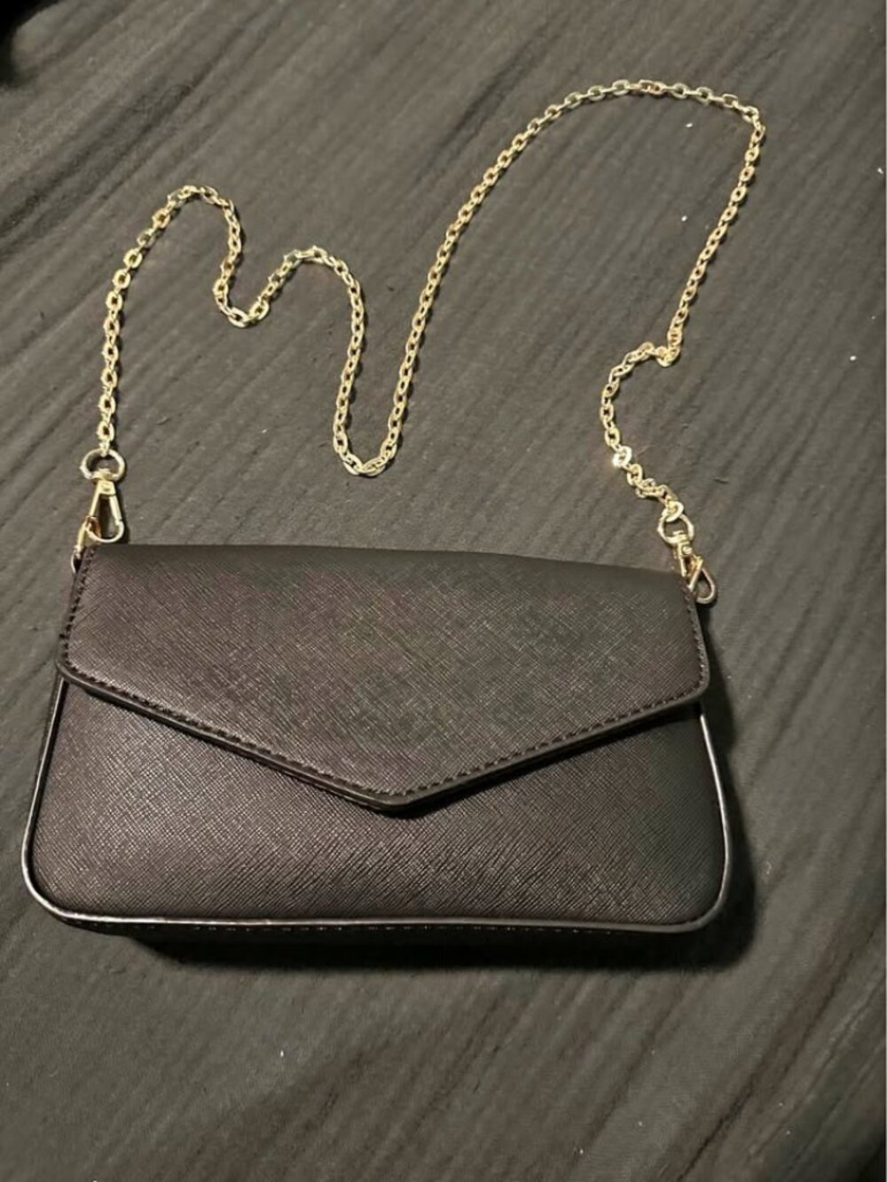 NEW-Black Envelope Crossbody Purse with Gold Chain Strap